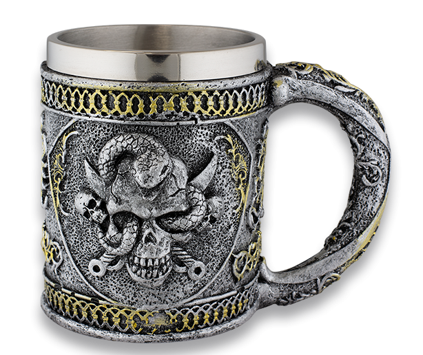 Caneca Viking Crânio Aço Inox - 550ml Resina Caveira Halloween